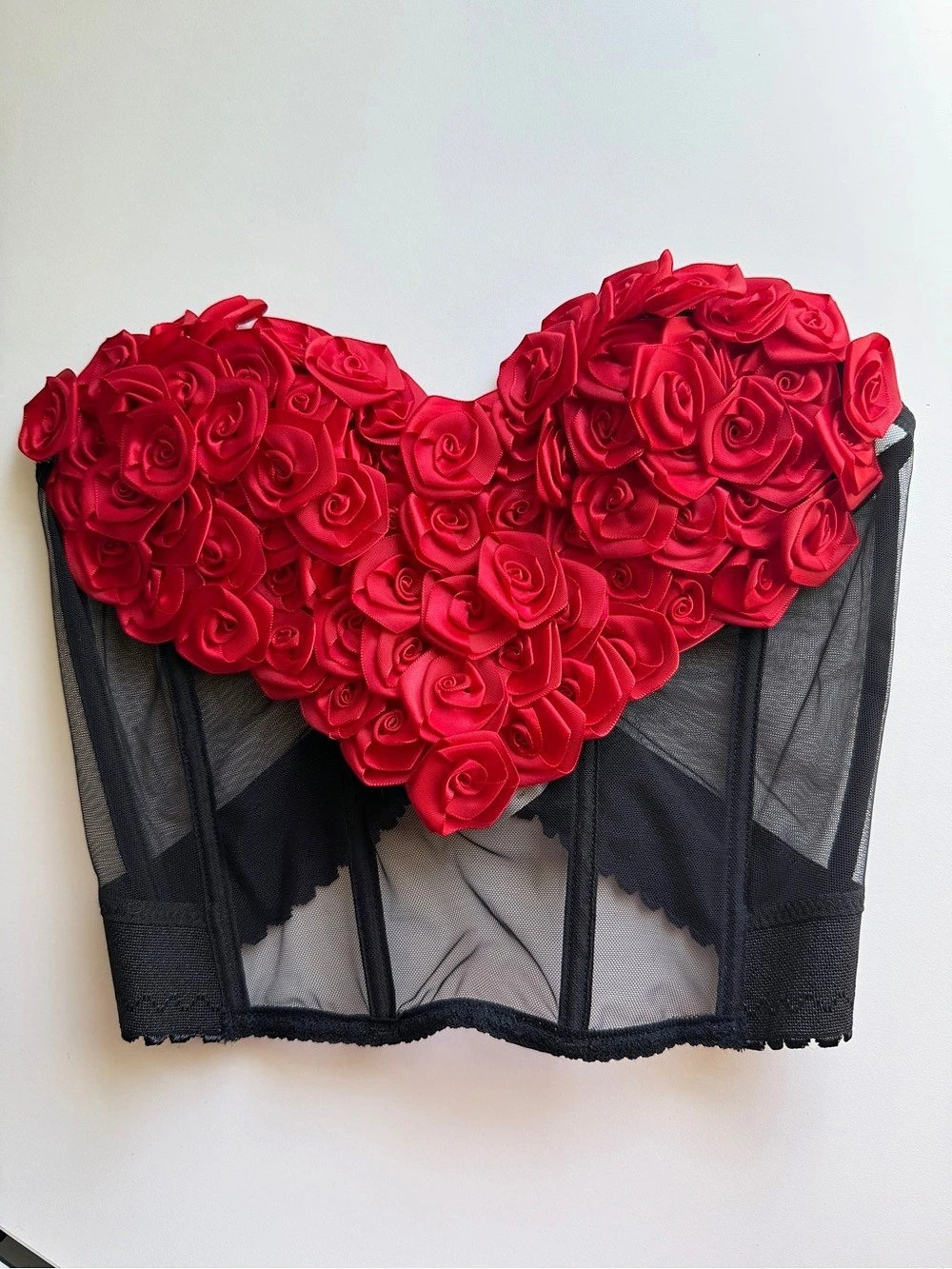 Victoria's Secret Rose Corset Bra in Black & Red Size 36B